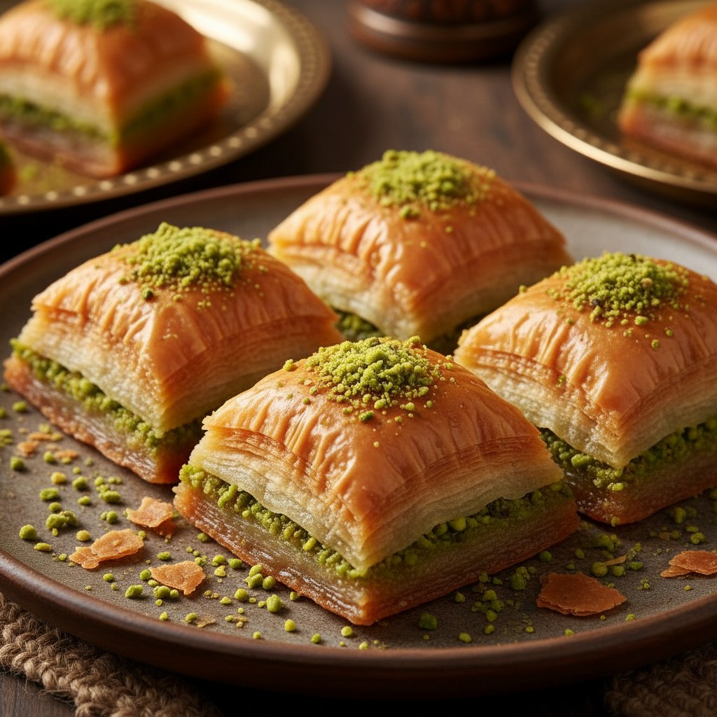 Fıstıklı kuru baklava kare dilimler